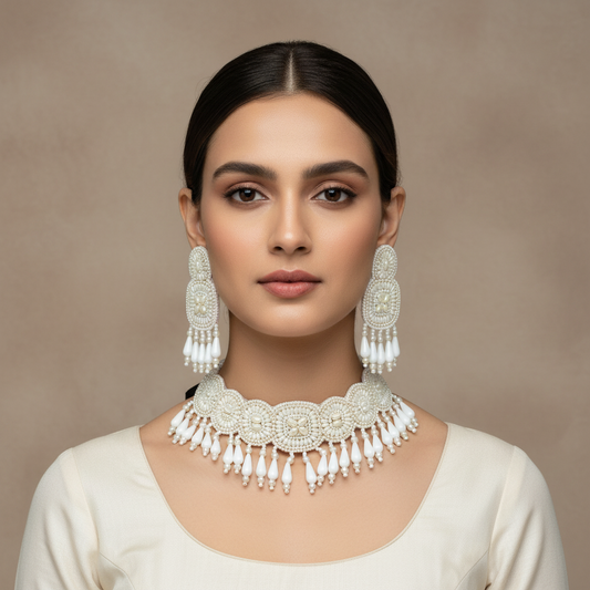 Beads Embroidered Necklace Set : Handmade