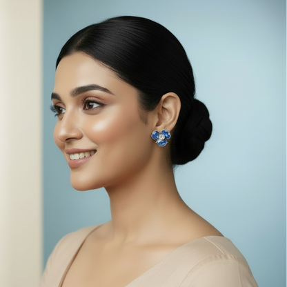 Flower Statement Blue Earrings