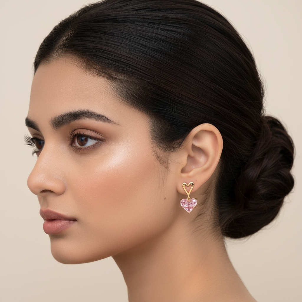 Crystal Heart Pink Earrings