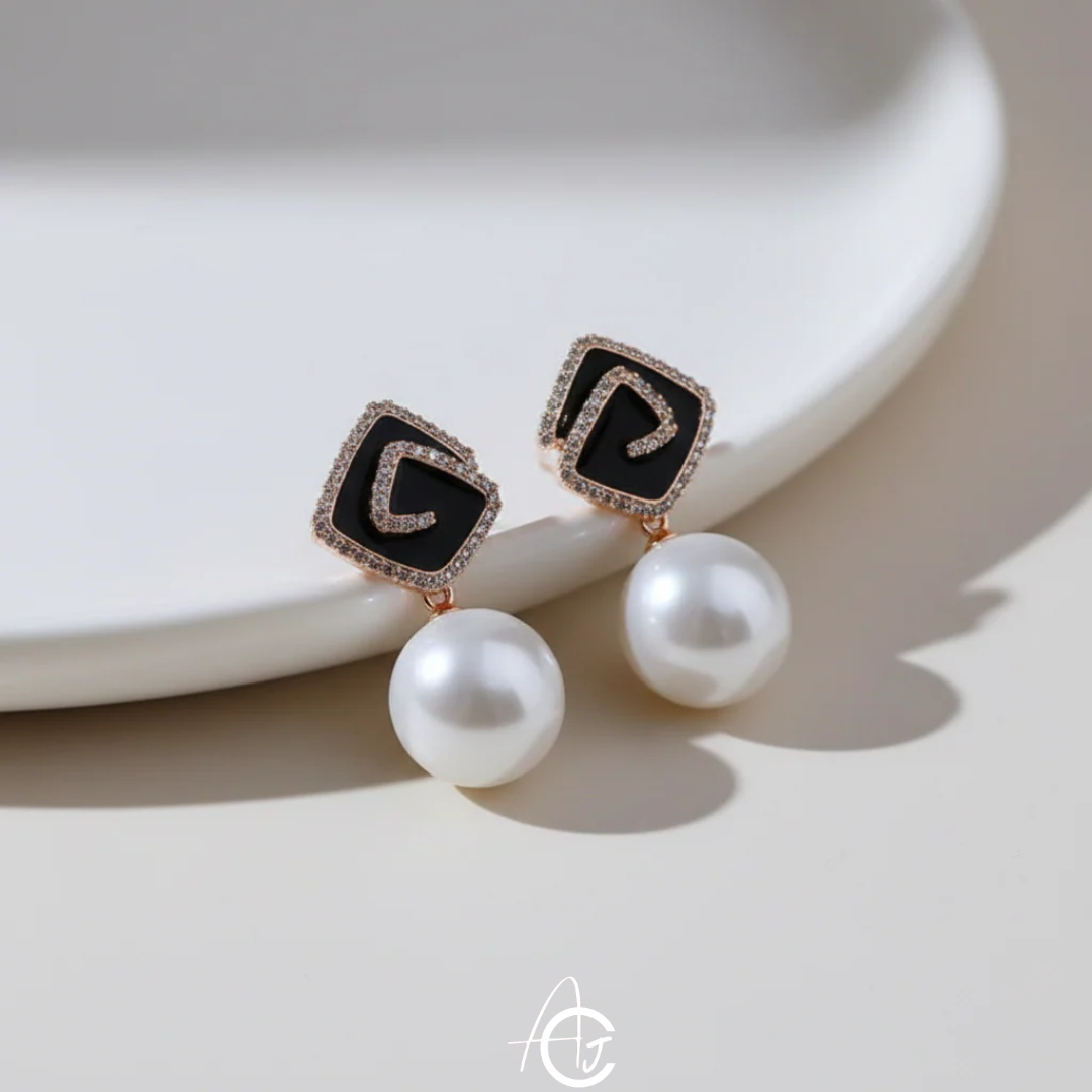 Bling Pearl Drop Earrings