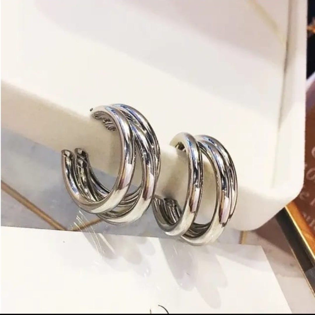 Bling Hoop Earrings ( Silver )