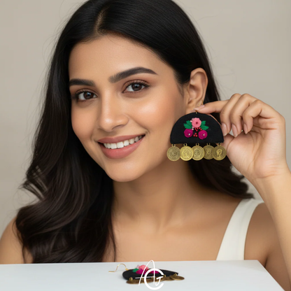 Embroidered Fabric Earrings : Handmade