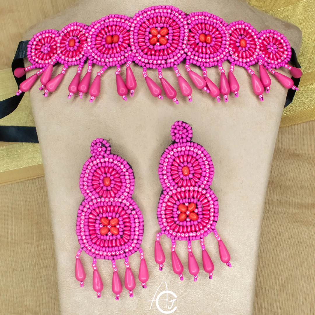Beads Embroidered Necklace Set : Handmade