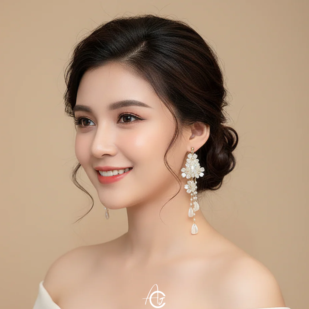 Stetement Flower and Pearl Dangle Earrings
