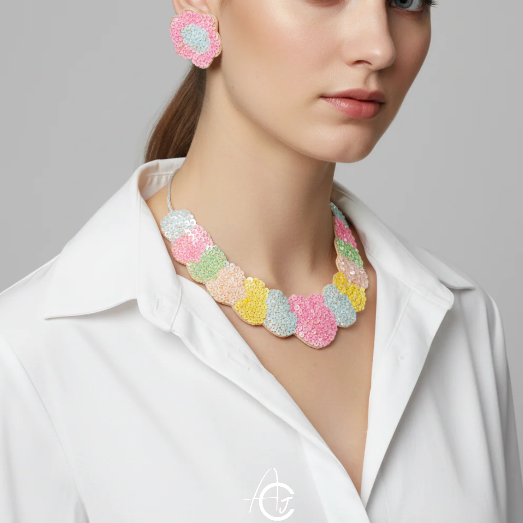 Beads Embroidered Necklace Set : Handmade