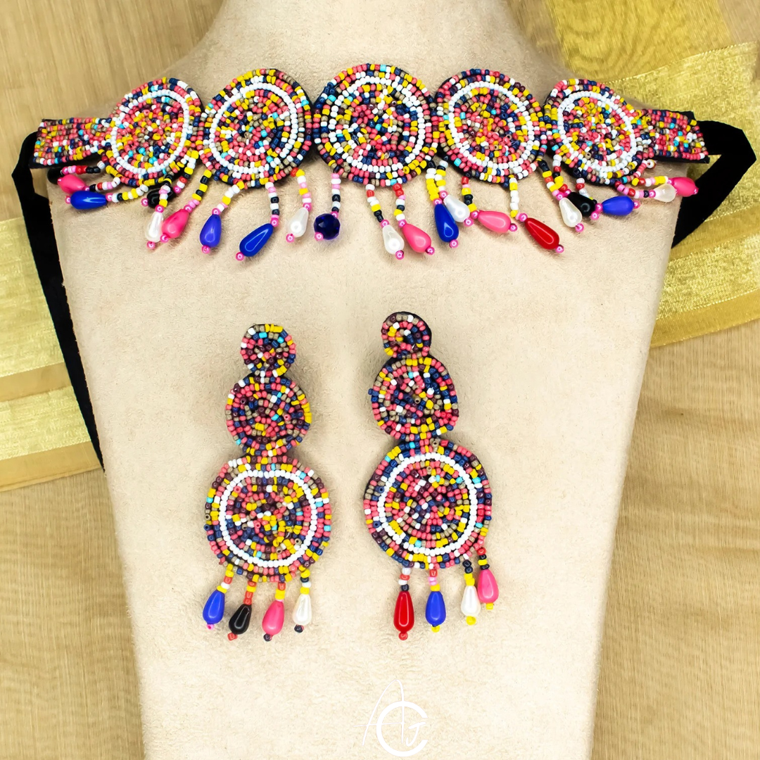 Beads Embroidered Necklace Set : Handmade