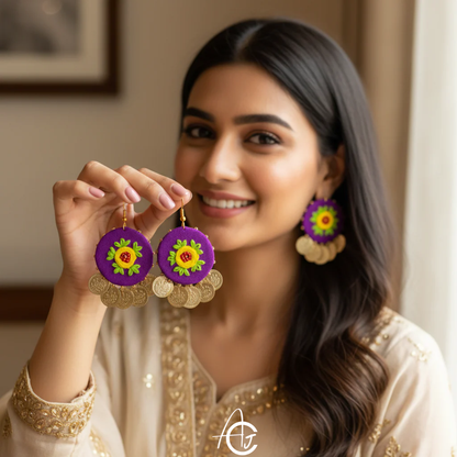 Embroidered Fabric Earrings : Handmade