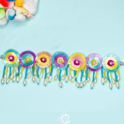 Beads Embroidered Necklace Set, Haldi Jewellery : Handmade