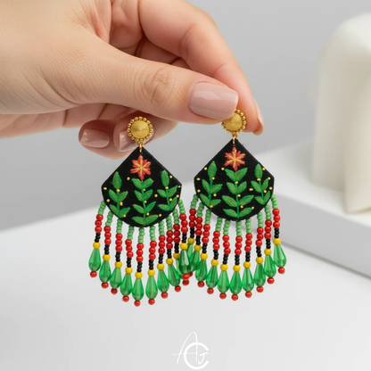 Handpainted Fabric Earrings  : Handmade