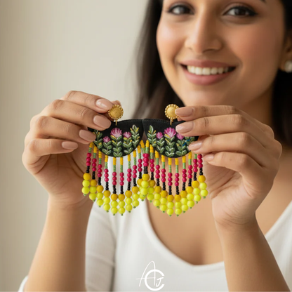 Fabric Earrings, Handpainted : Handmade