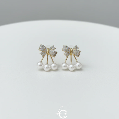 Bling The Bow Pearl Earrings