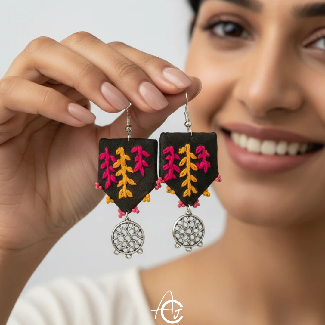 Embroidered Fabric Earrings : Handmade