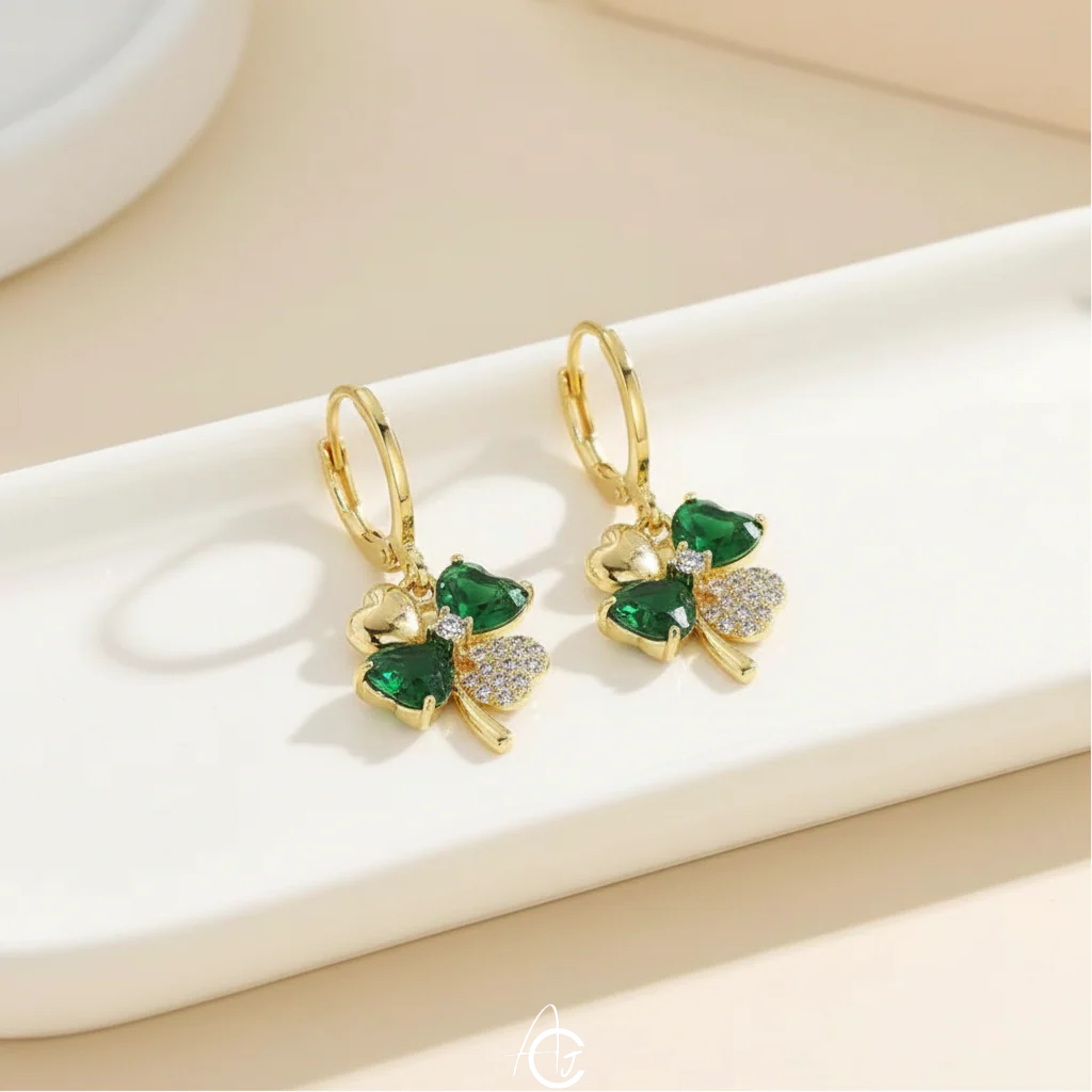 Green Clover Hoop Earrings