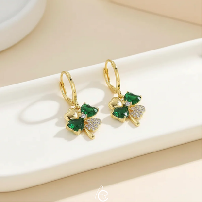 Green Clover Hoop Earrings