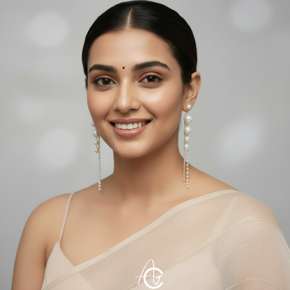 Bling Pearl Long Statement Earrings