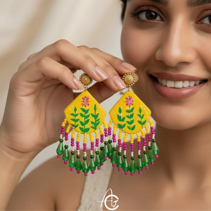Handpainted Fabric Earrings  : Handmade