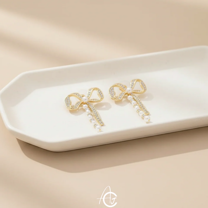 Bling Bow Pearl Earrings