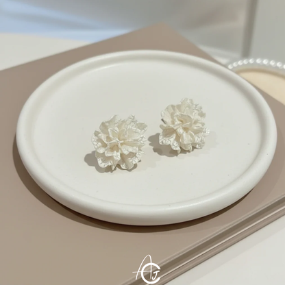 Flower Statement White Earrings