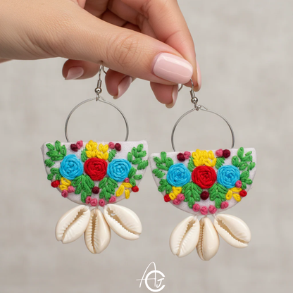 Embroidered Fabric Earrings : Handmade