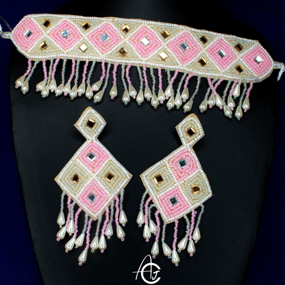 Beads Embroidered Necklace Set : Handmade