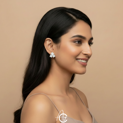 Shell Triangle Earrings Silver Tone
