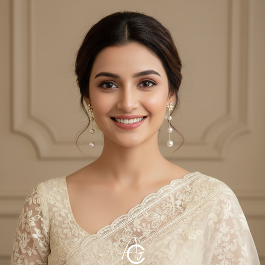 Flower And Pearl Drop Earrings