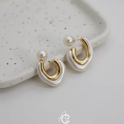 White Hoop Pearl Earrings