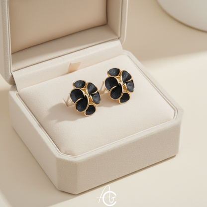 Flower Petal Earrings Black
