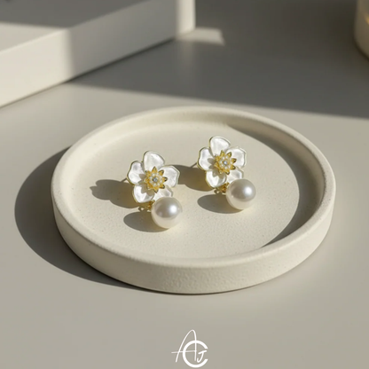 Pearl and Flower Earrings
