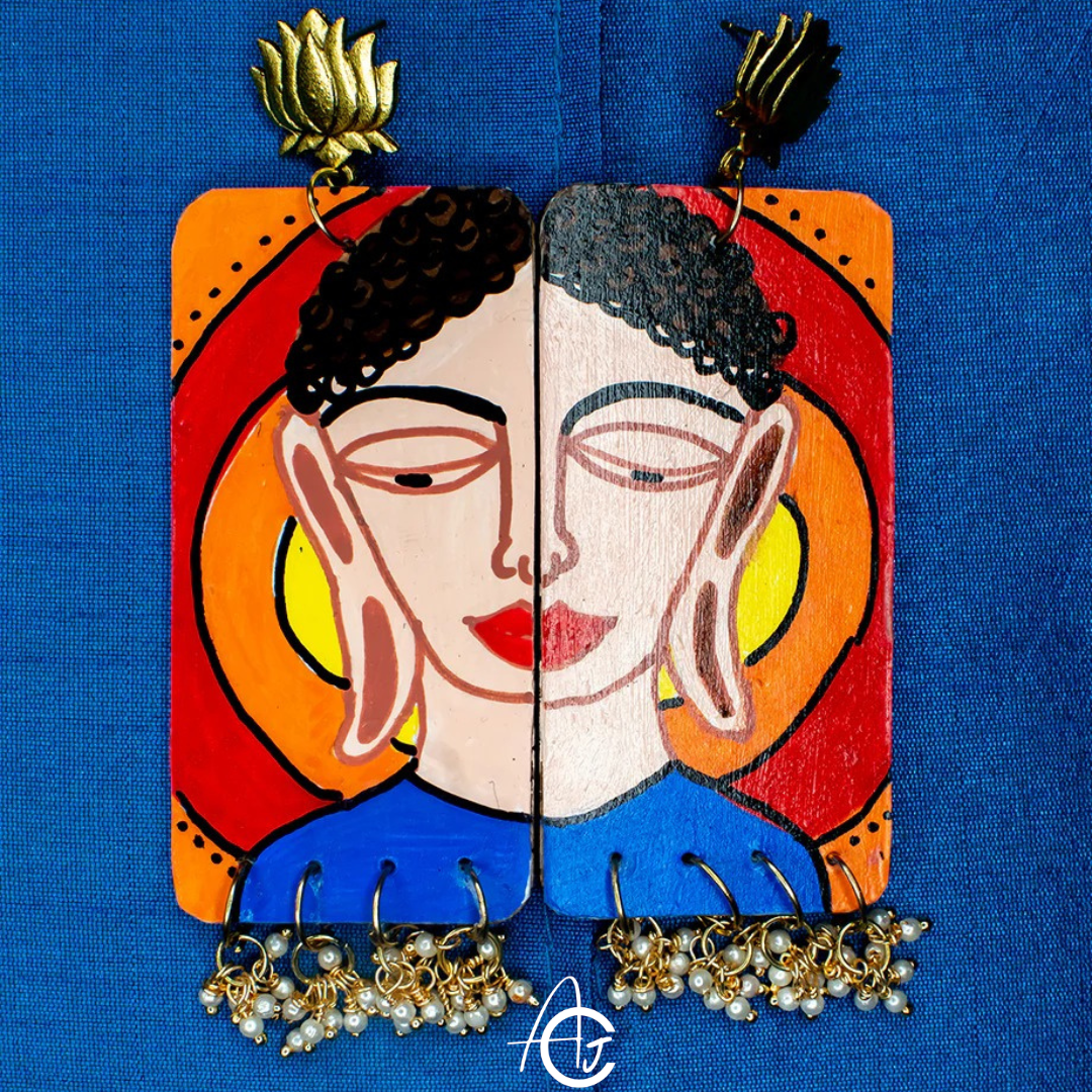 Statement earrings, Handpainted : Handmade