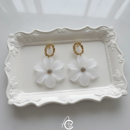 White Flower Drop Earrings