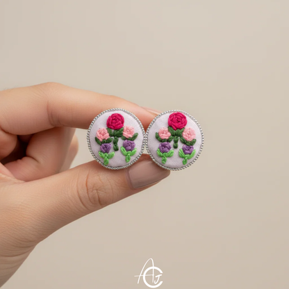 Embroidered Fabric Earrings : Handmade