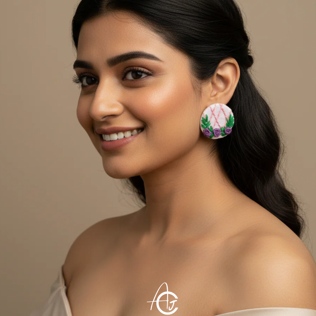 Embroidered Fabric Earrings : Handmade