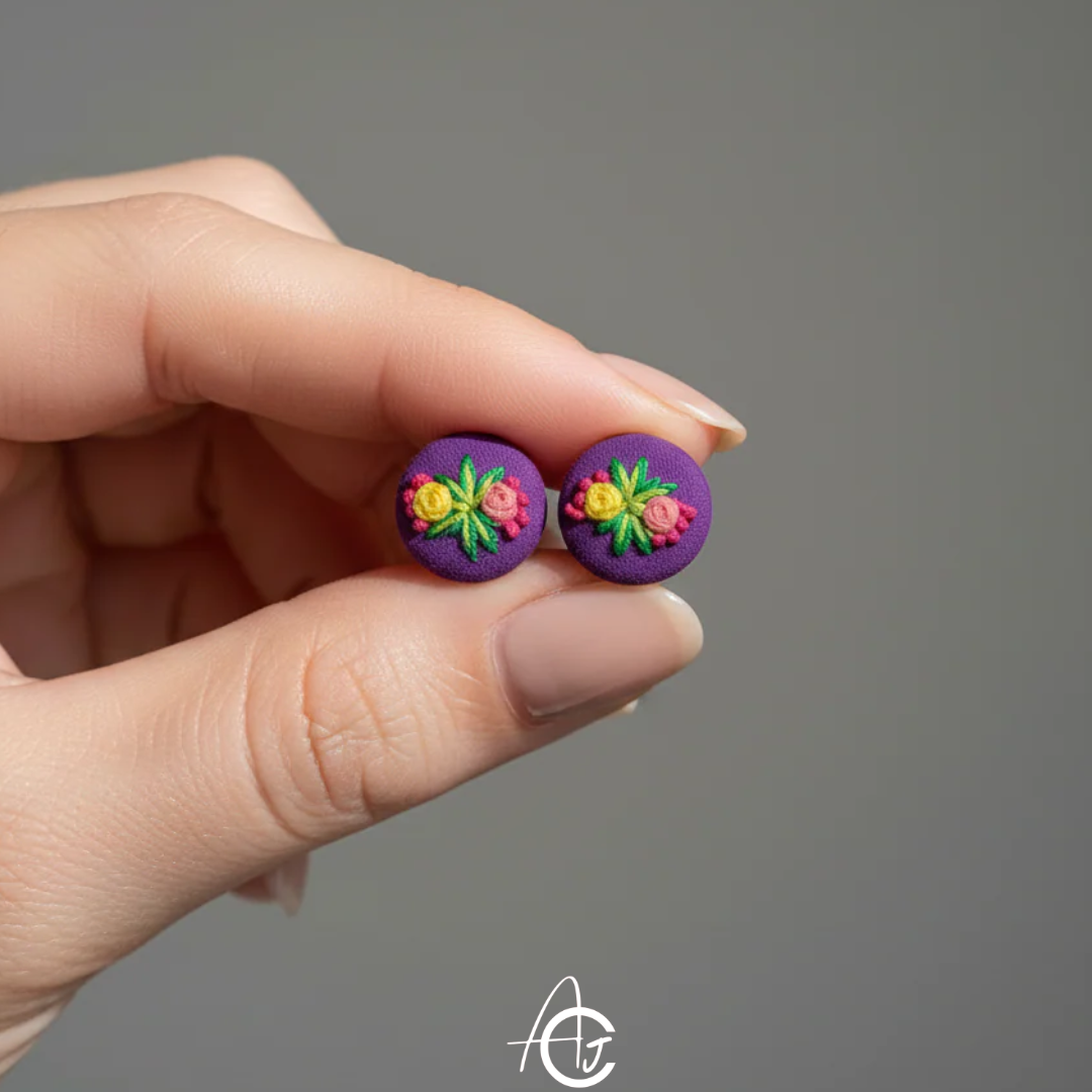 Embroidered Fabric Earrings : Handmade