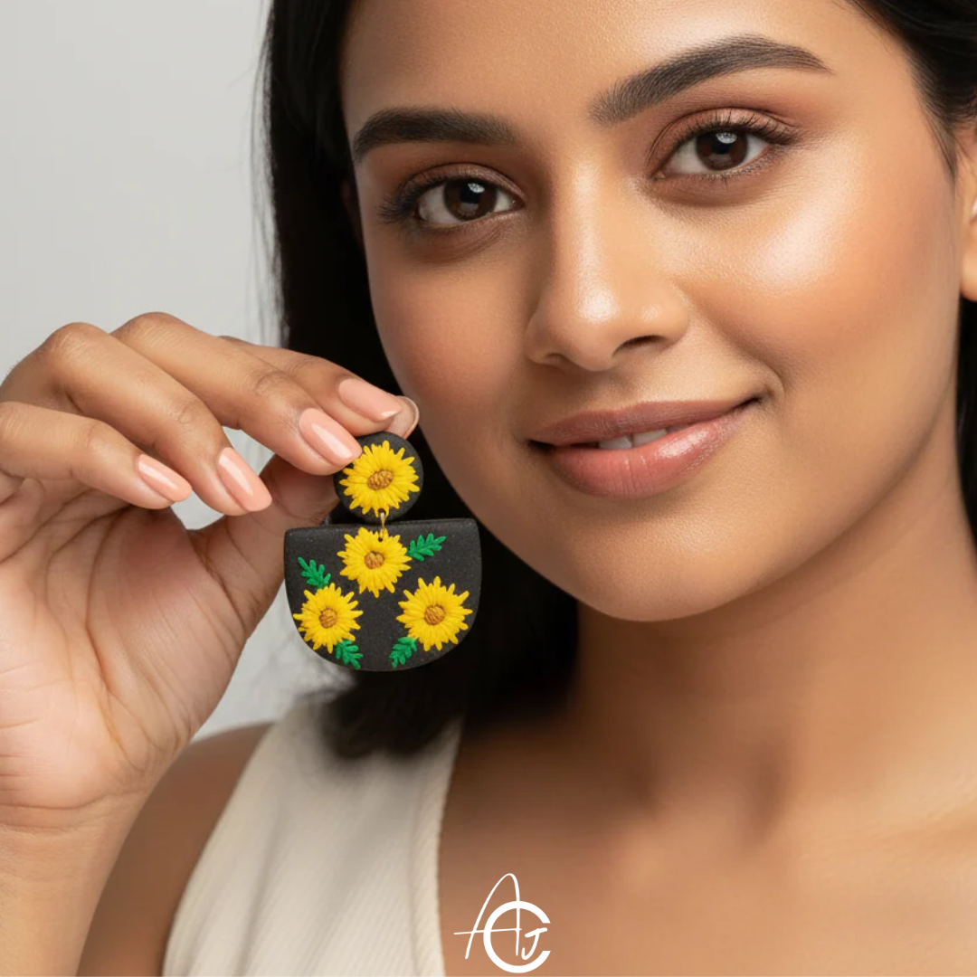 Embroidered Fabric Earrings : Handmade