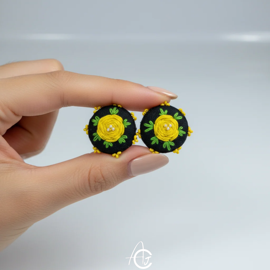 Embroidered Fabric Earrings: Handmade