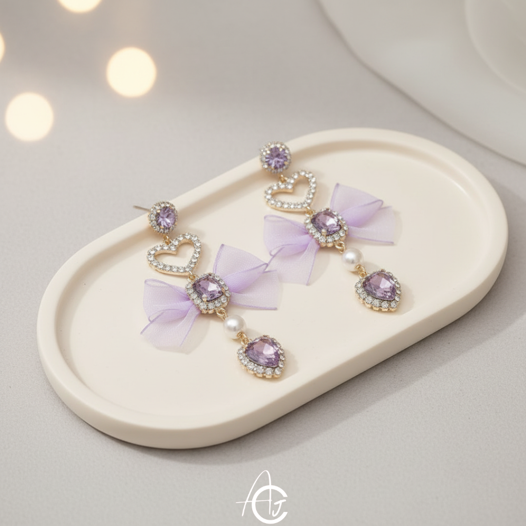 Bow The Heart Crystal Earrings