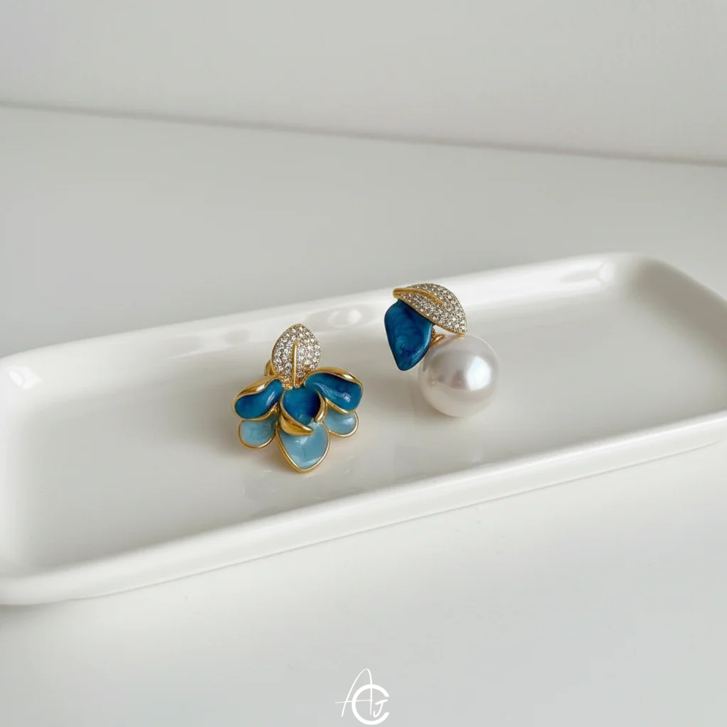Flower And Bud Mismatch Earrings