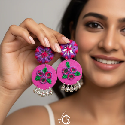 Embroidered Fabric Earrings : Handmade