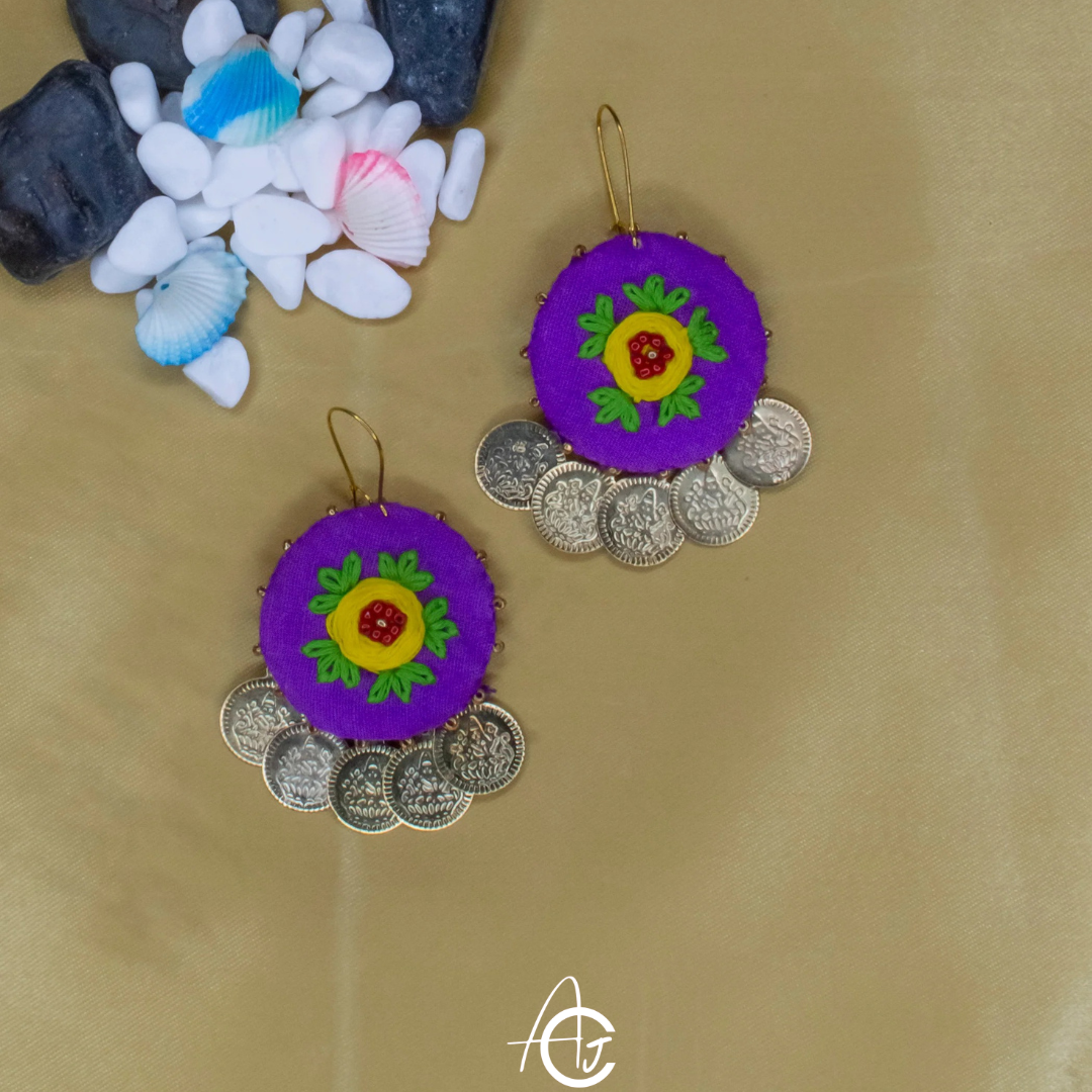 Embroidered Fabric Earrings : Handmade