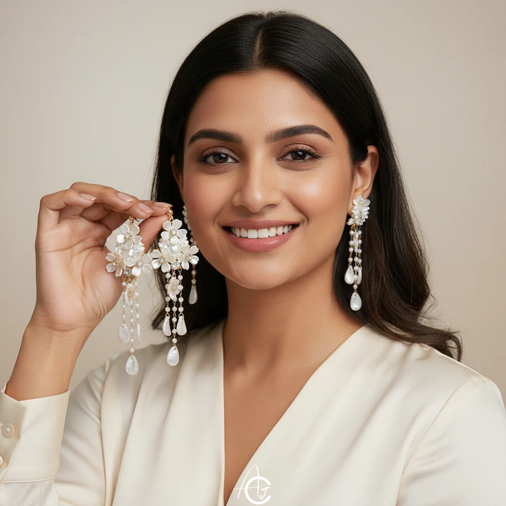 Stetement Flower and Pearl Dangle Earrings