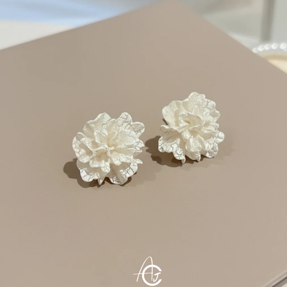 Flower Statement White Earrings