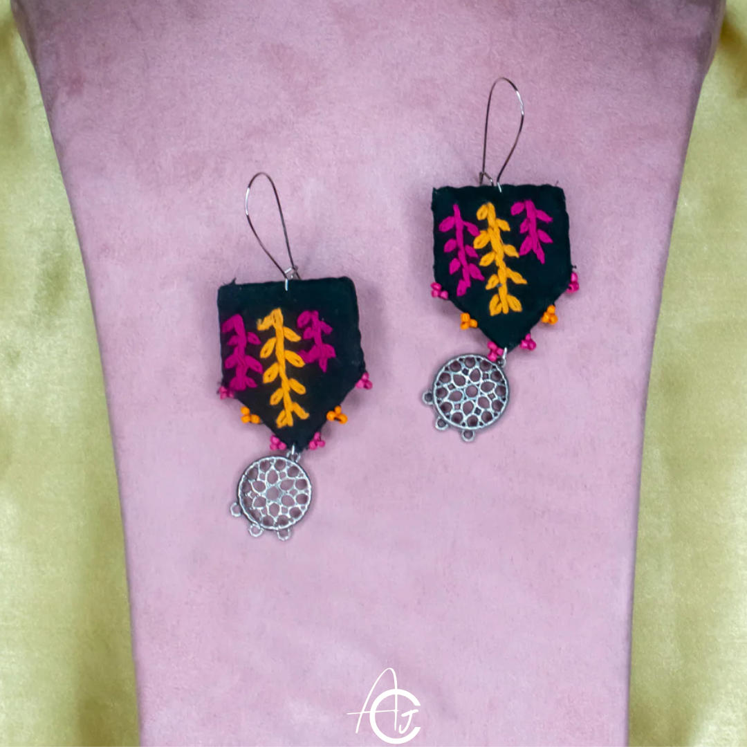 Embroidered Fabric Earrings : Handmade