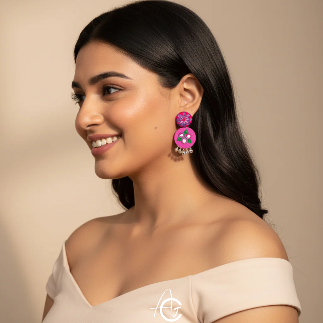 Embroidered Fabric Earrings : Handmade