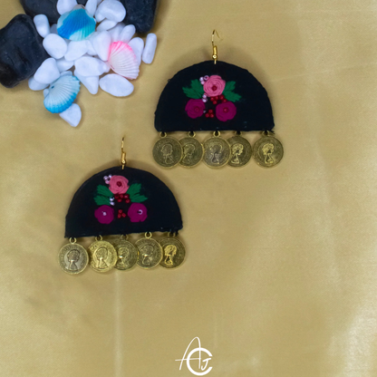 Embroidered Fabric Earrings : Handmade