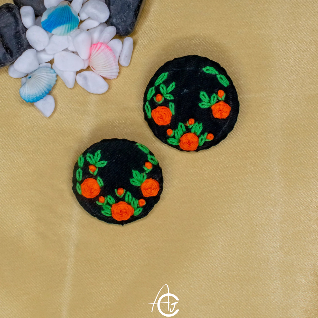 Embroidered Fabric Earrings : Handmade