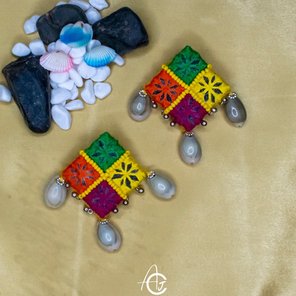 Embroidered Fabric Earrings : Handmade