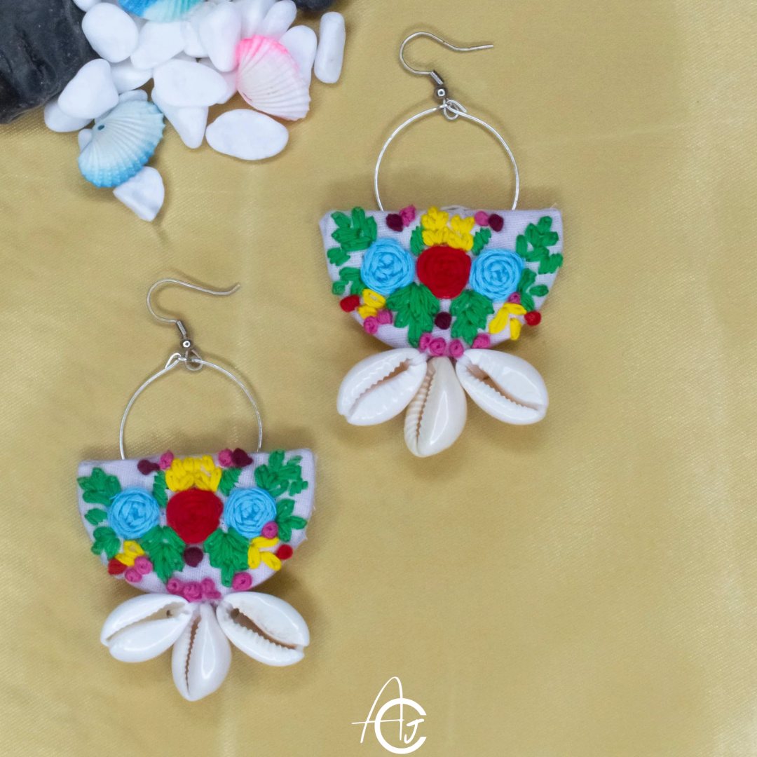 Embroidered Fabric Earrings : Handmade