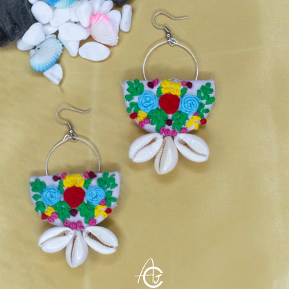 Embroidered Fabric Earrings : Handmade