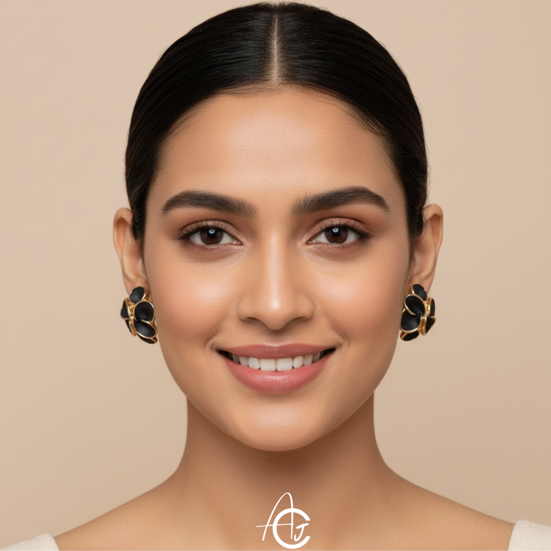 Flower Petal Earrings Black